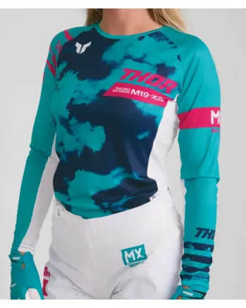 Дамско мотокрос джърси THOR LAUNCHMODE BLEACH WHITE/AQUA
