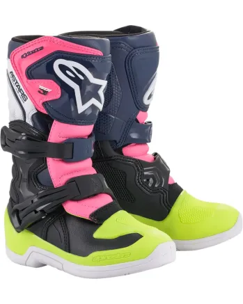 Детски мотокрос ботуши Alpinestars TECH Tech 3S Black, Dark Blue, Fluorescent Pink