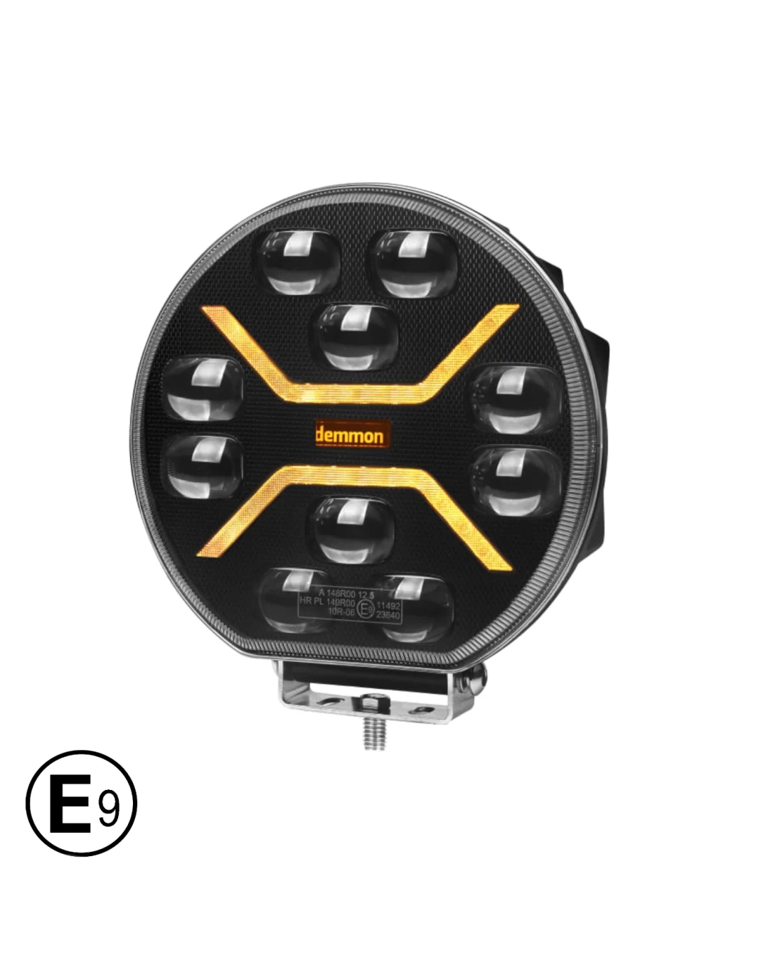 Диоден Халоген Фар с Бял Оранжев Габарит LED + DRL 70W Ø 220 мм 9 12V 24V Е-Mark Е9 за джип камион трактор багер земеделски машини и др.