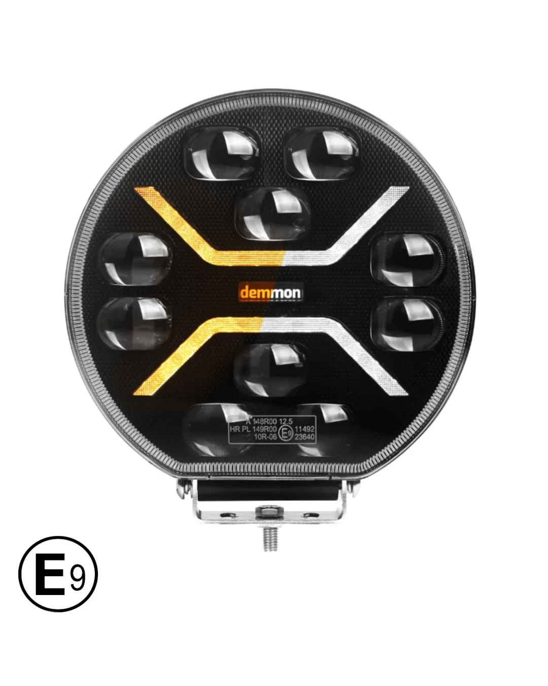 Диоден Халоген Фар с Бял Оранжев Габарит LED + DRL 70W Ø 220 мм 9 12V 24V Е-Mark Е9 за джип камион трактор багер земеделски машини и др.