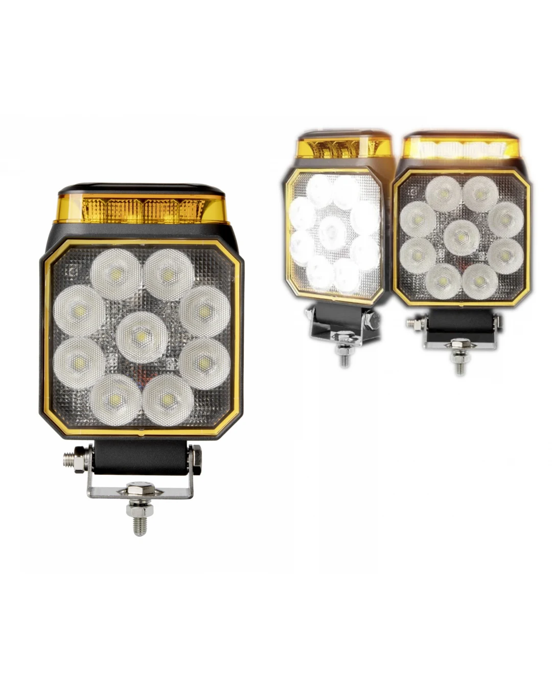 Диоден Лед LED халоген фар 14W бяла светлина + аварийна сигнална блиц оранжева светлина 12V - 24V