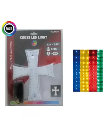 Диоден светещ кръст многоцветн RGB 84 LED ЛЕД 12V 24V 245 x 200 mm