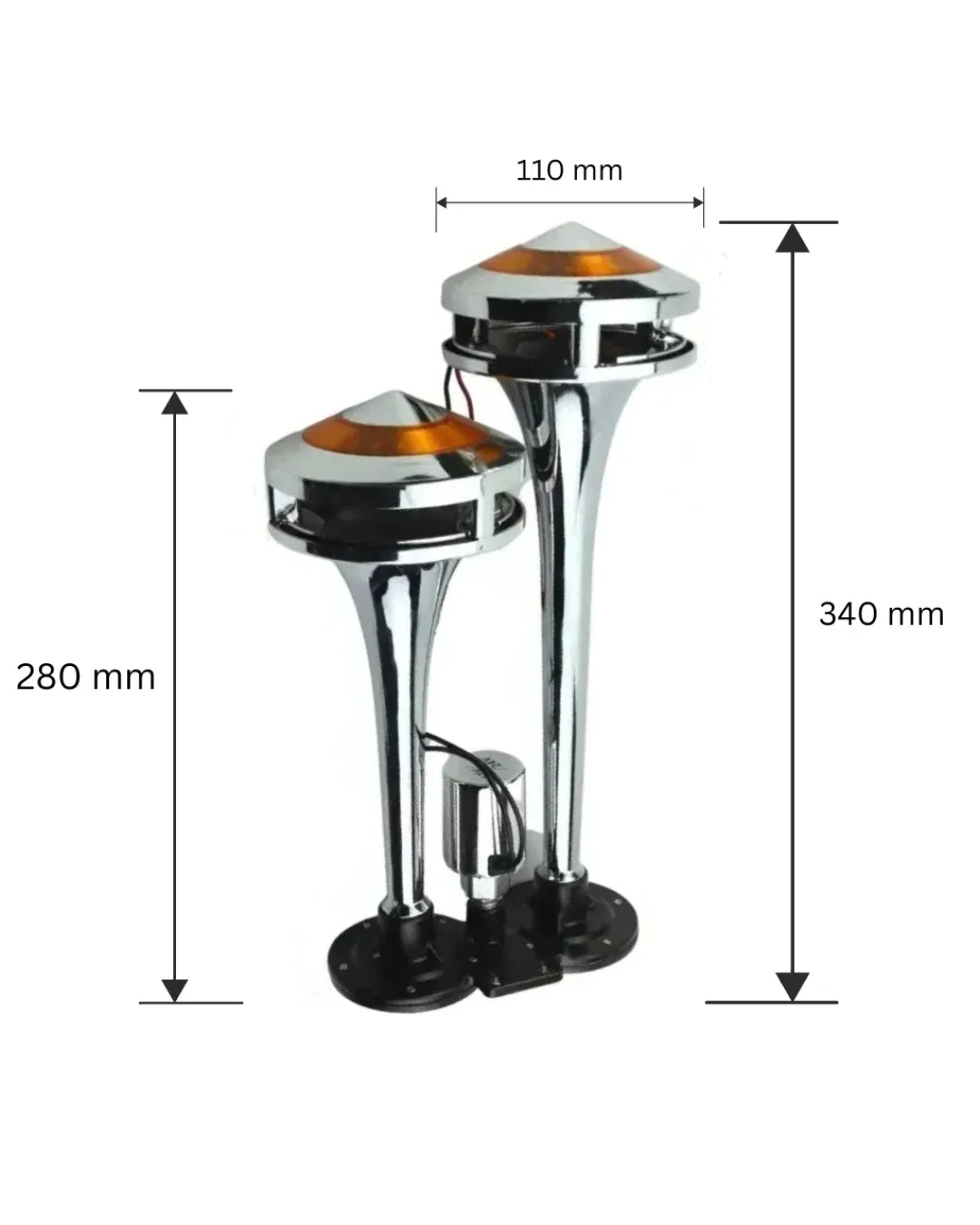 Двойна Тромба клаксон с жълта LED светлина, 300 dB – 12V / 24V