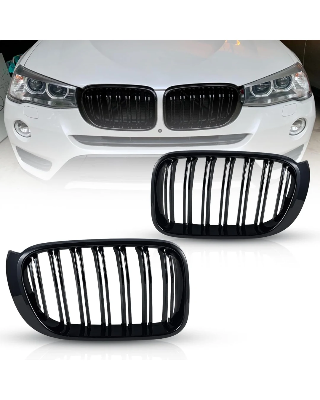 Двойни Бъбреци Решетки За БМВ BMW X3 X4 FACELIFT F25 F26 2014 - 2017г. Черен Гланц Лак