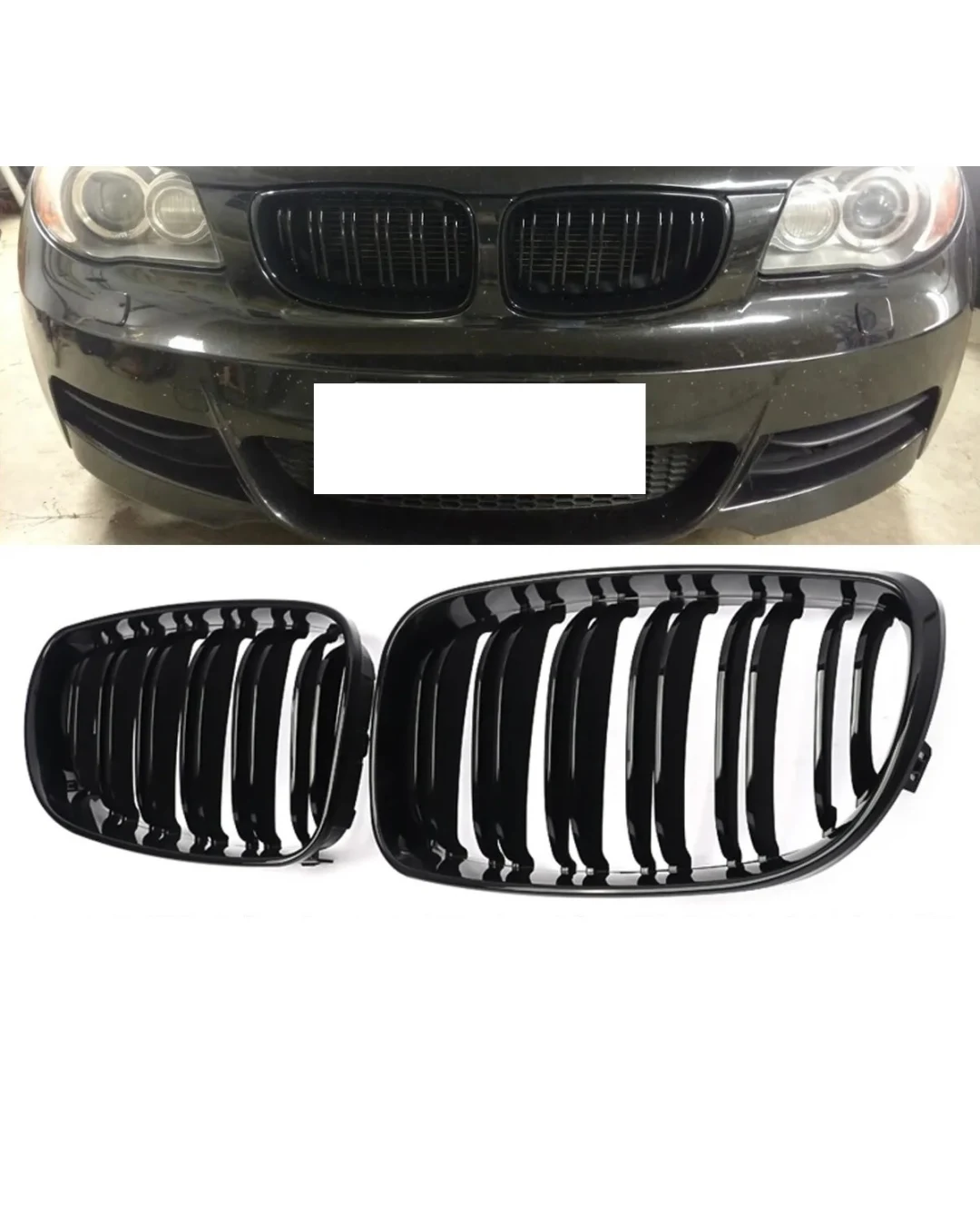 Двойни Бъбреци Решетки За BMW Series 1 Facelift E81 E82 E87 E88 2008г.-2011г. Черен Гланц Лак