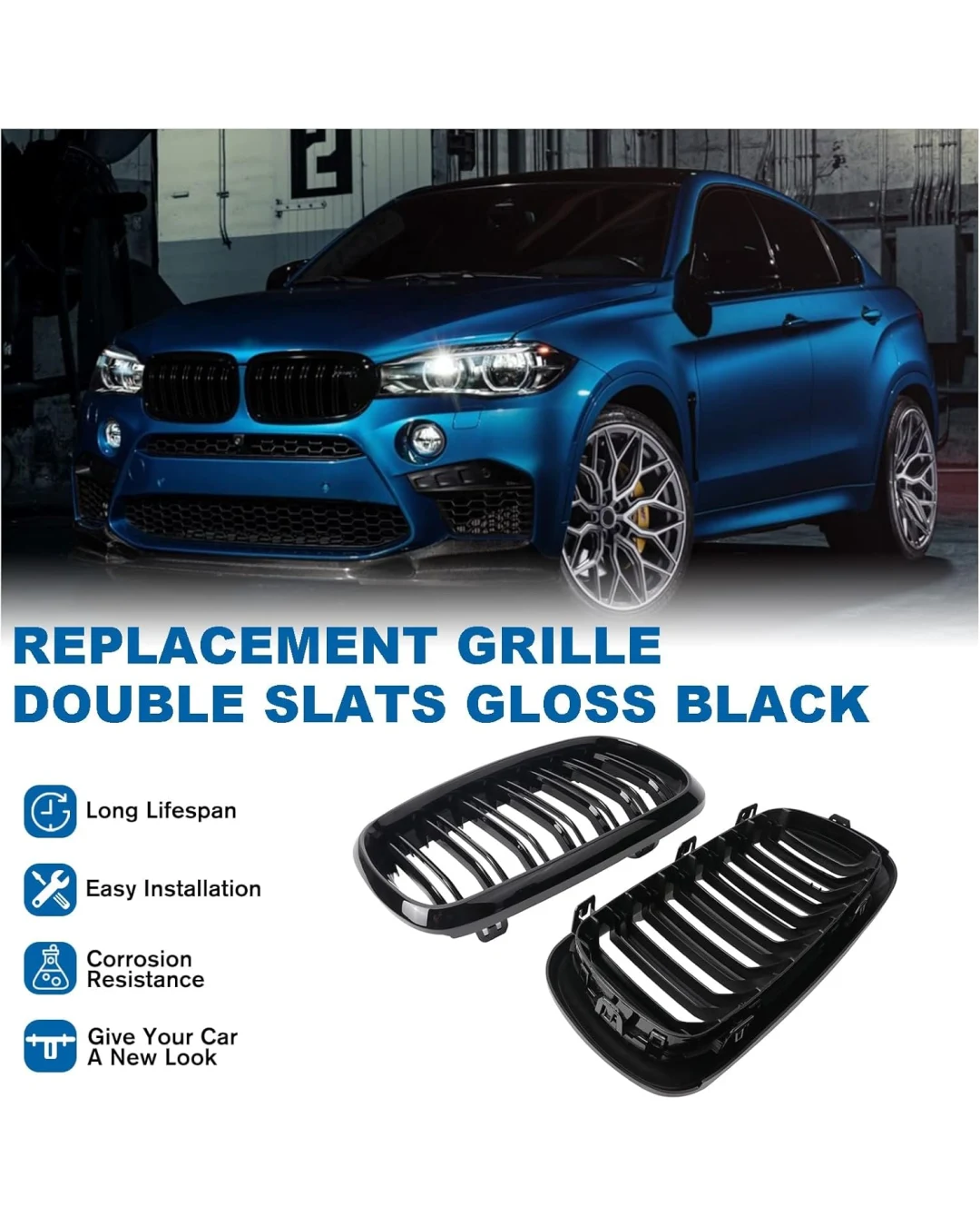 Двойни Бъбреци Решетки За BMW X5 X6 F15 F85 F16 F86 2014+ Черен Гланц Лак