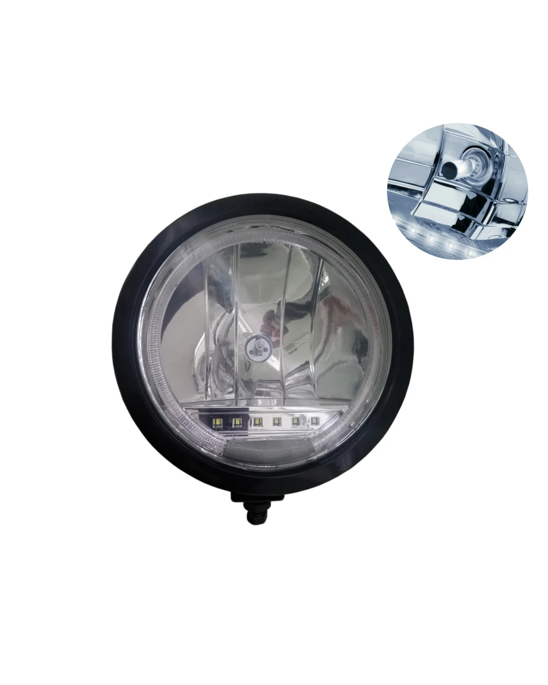 Един 1 Брой Халоген, Фар, Ø 225мм, 12V 24V, Крушка H1 + 6 LED ЛЕД Диода, E-Mark, За Камион, Трактор, Багер, Земеделски Машини и др.