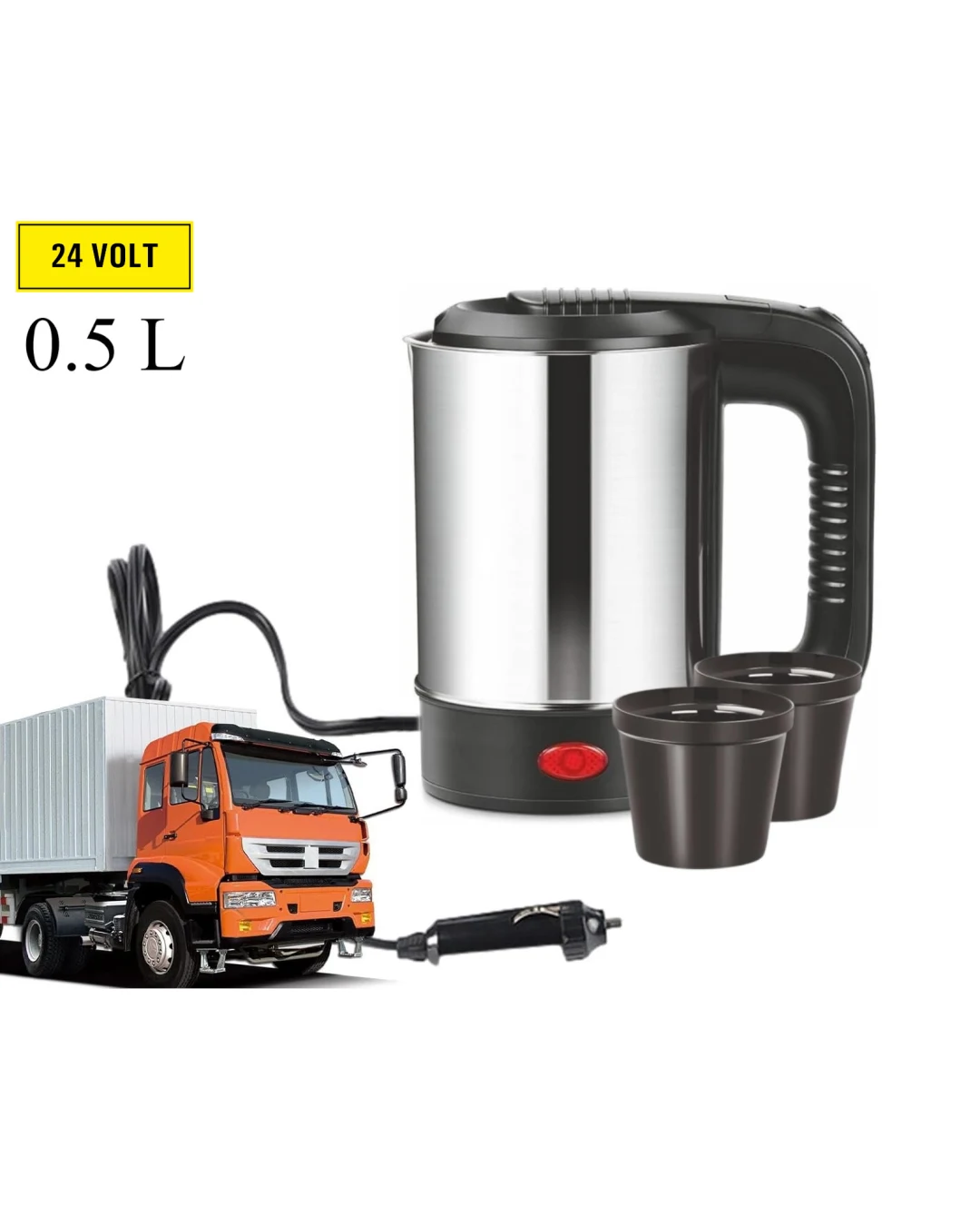 Електрическа термокана чайник с кабел и 2 броя чаши - 24V / 250W / 500ml