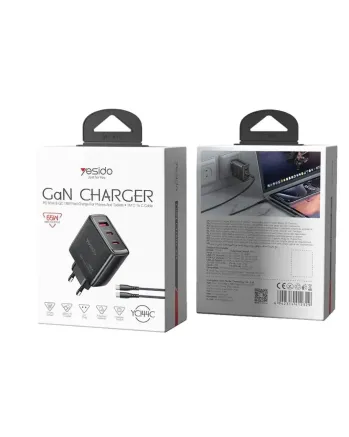 GaN Зарядно устройство YESIDO YC144C 65W (2x USB-C + 1x USB-A)