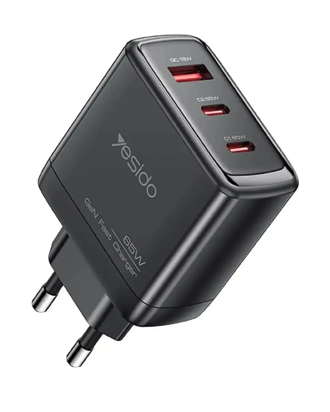 GaN Зарядно устройство YESIDO YC144C 65W (2x USB-C + 1x USB-A)