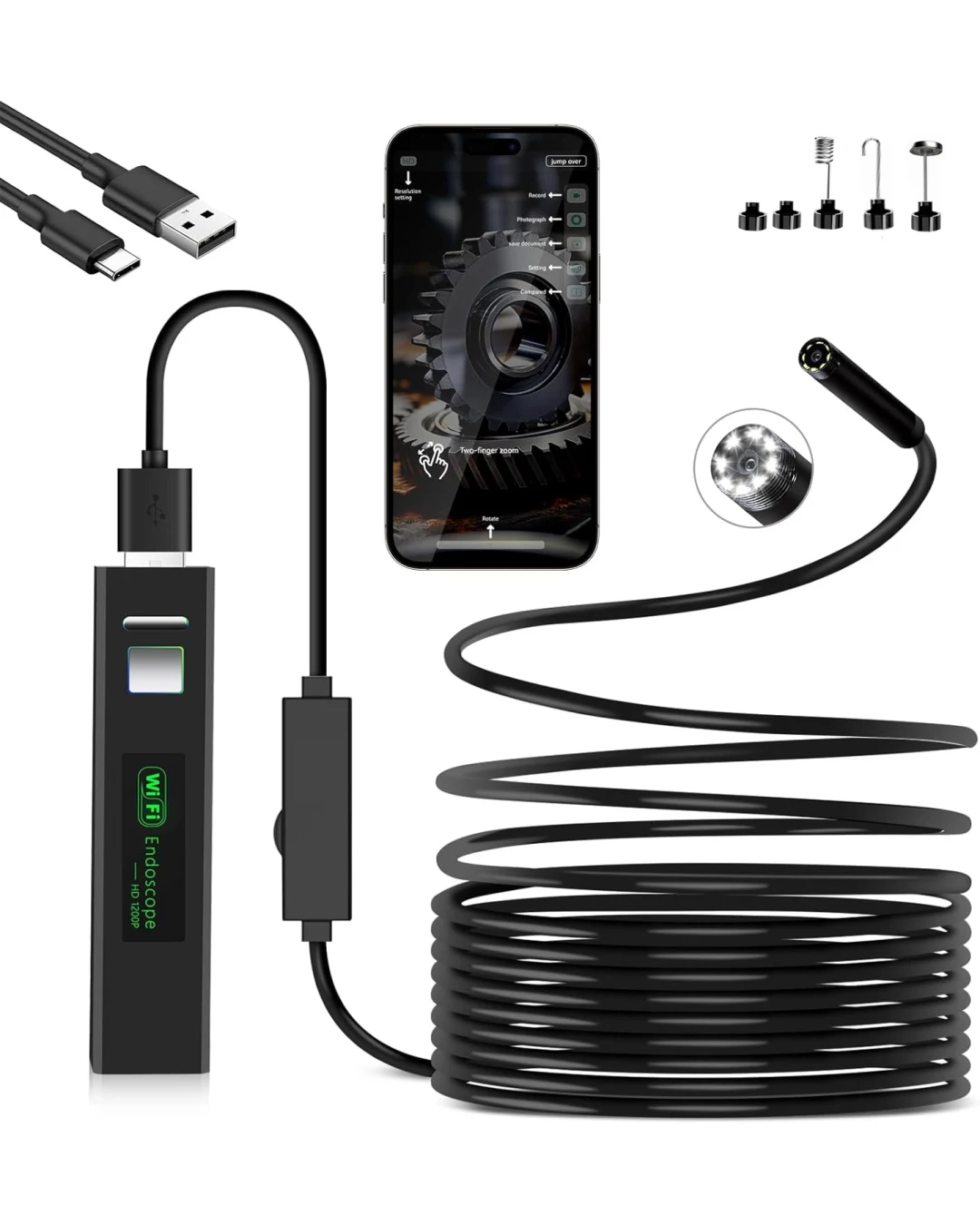 HD WIFI Безжичен ендоскоп камера за телефон съвместим с iOS и Android 720p 5м кабел