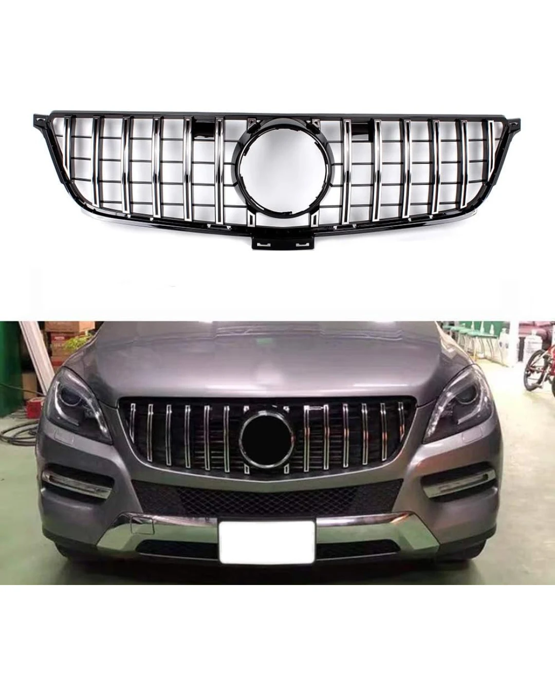 Хромирана Предна Решетка За Mercedes Benz Мерцедес M-КЛАСА W166 ML300 ML320 ML350 ML400 ML450 2012-2015