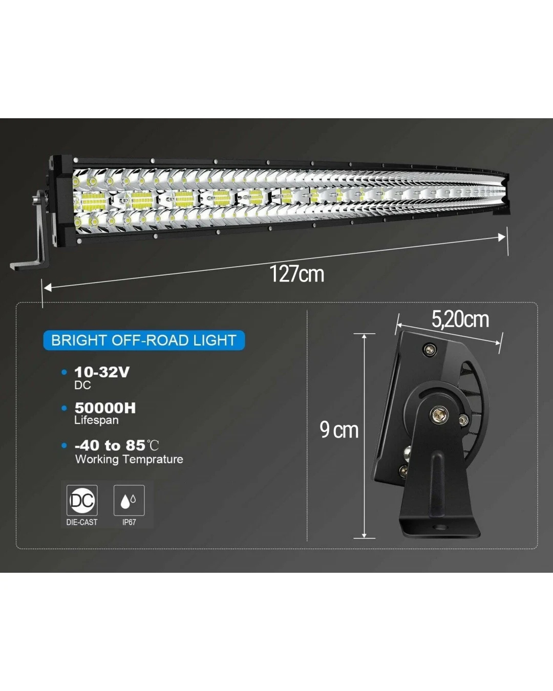 Извит 127cм 936W 9D Led Bar Лед Диоден Бар Прожектор Дневна Светлина 48000lm