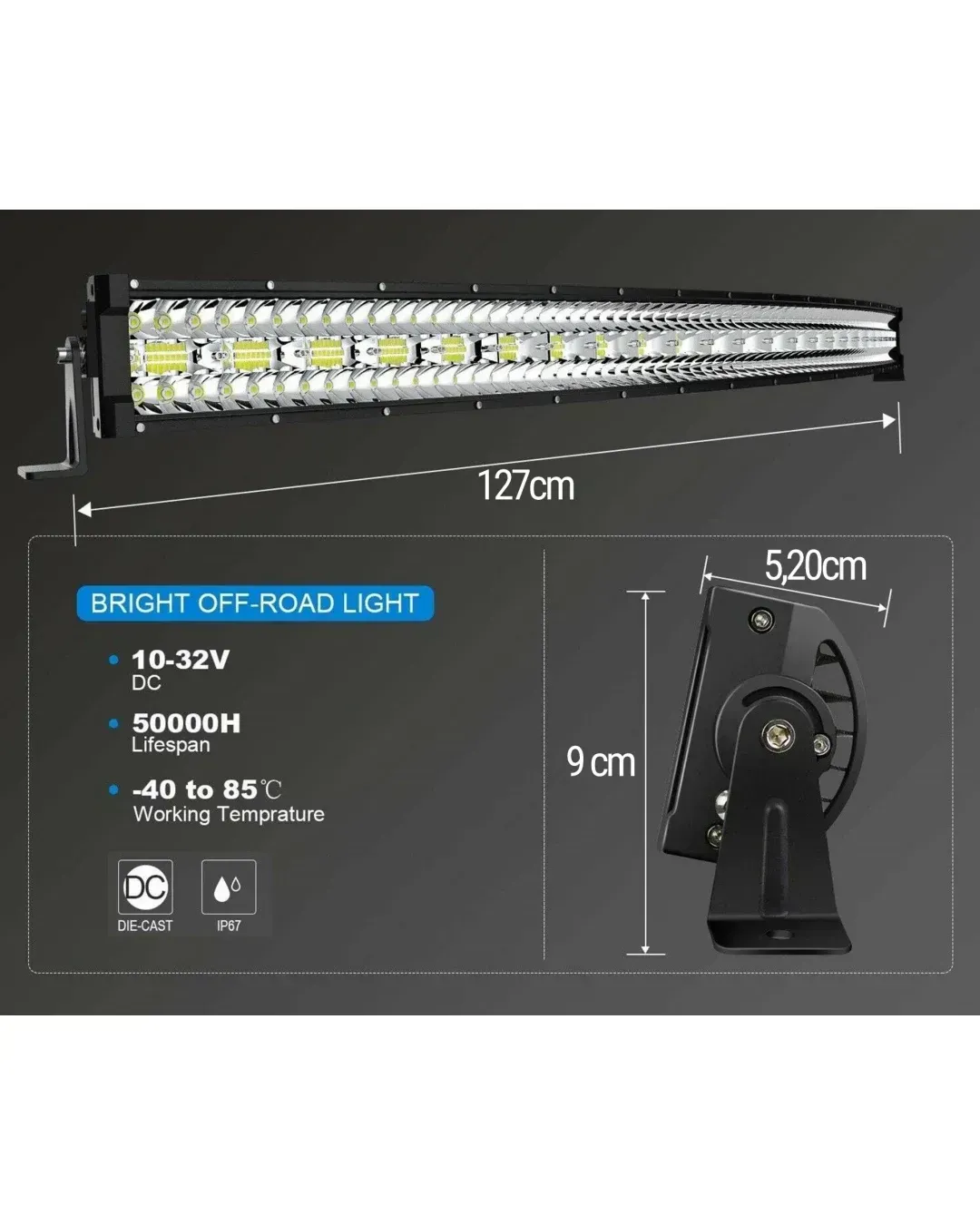 Извит 127cм 936W 9D Led Bar Лед Диоден Бар Прожектор Дневна Светлина 48000lm