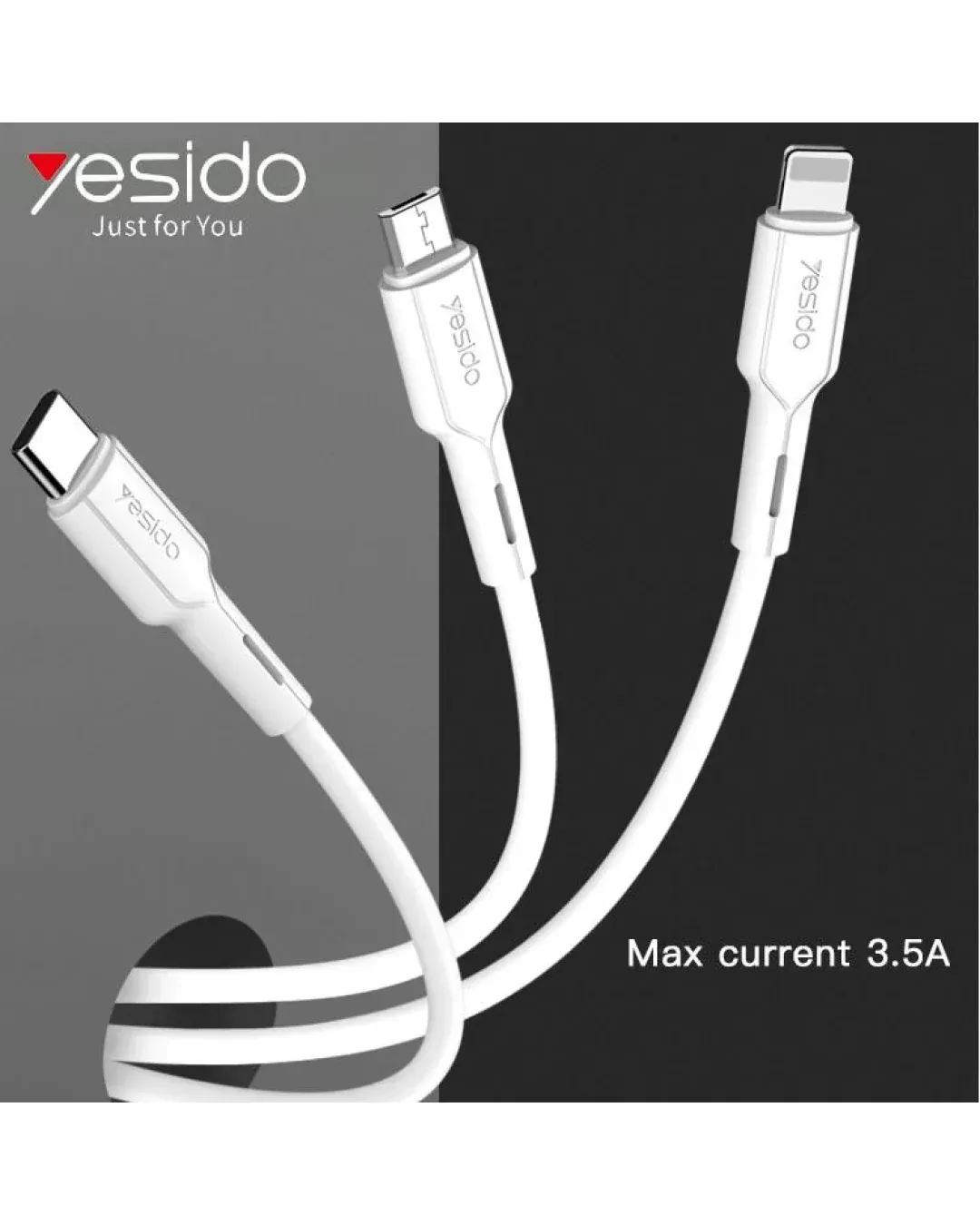 Кабел за Телефон 3 в 1 YESIDO CA41 (iPhone, USB-C, Micro USB) 1м