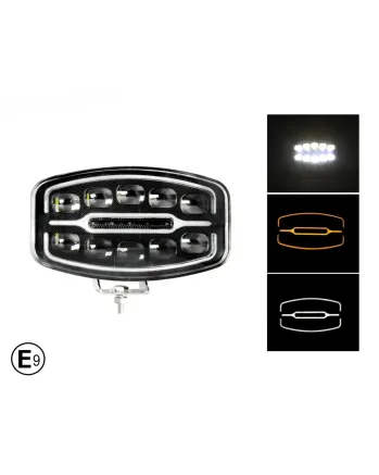 Качествен LED ЛЕД 55W диоден фар халоген лампа 12V - 24V с DRL светлина бяло-жълто за АТВ джип камион трактор