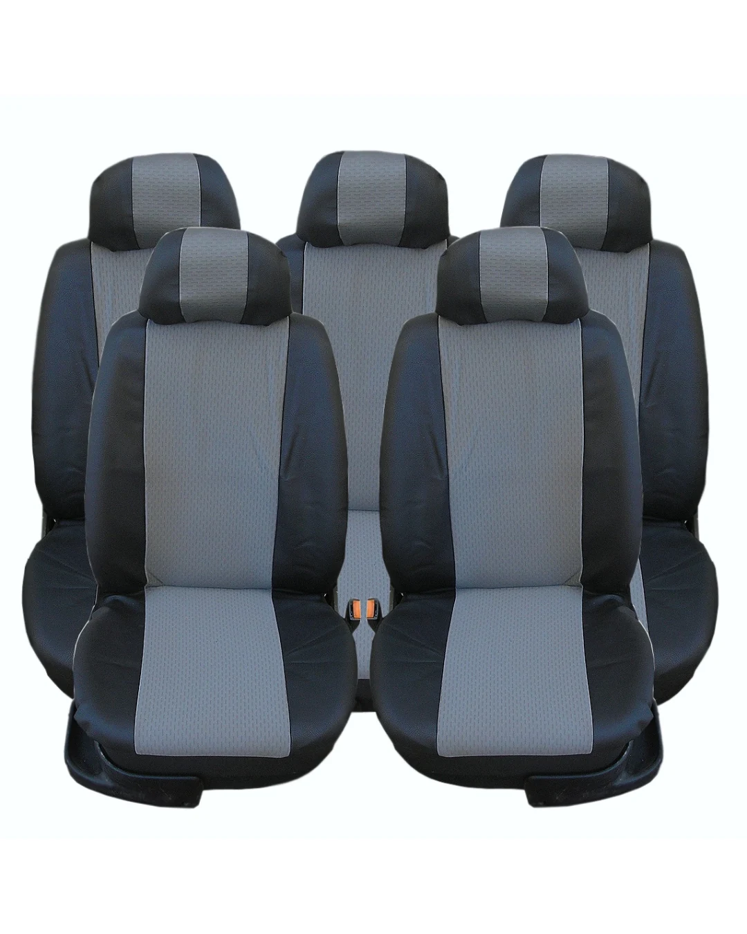 Калъфи тапицерия 5 единични седалки за VW Touran Sharan Ford Galaxy Citroen C8 Peugeot 307SW Citroen C4 Grand Picasso Peugeot 806 807 Черно-Сиво кожа-плат