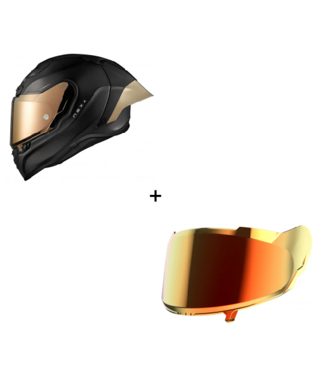 Каска NEXX X.R3R ZERO PRO 2 CARBON GOLD + Визьор IRIDIUM RED