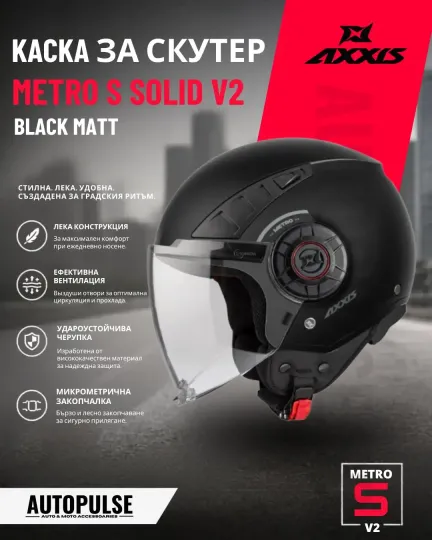 Каска за скутер Axxis Metro S Solid V2 A1 Black Matt