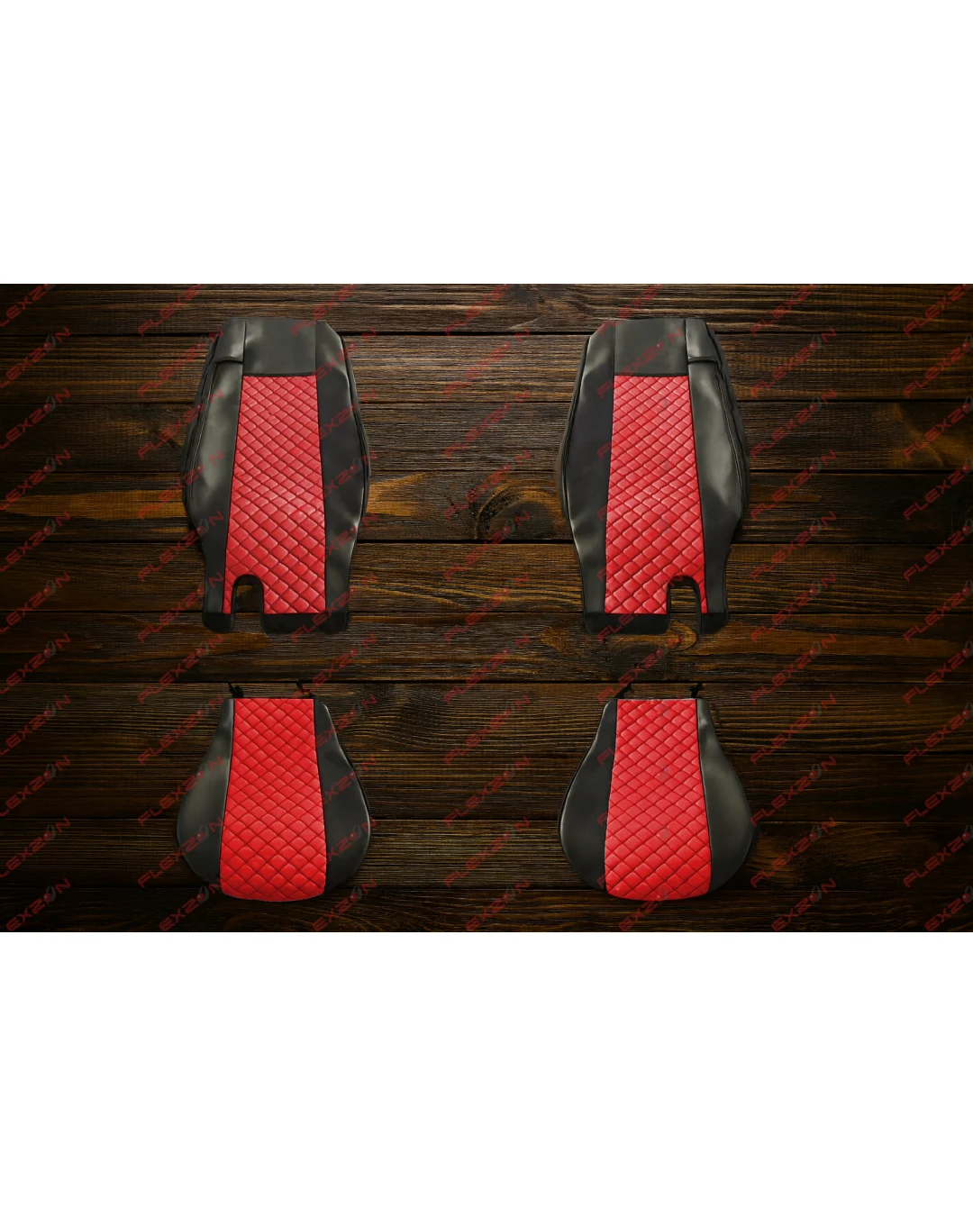 Комплект 1+1 тапицерия от еко кожа за DAF XF 106 2015-2021 - червено-черно