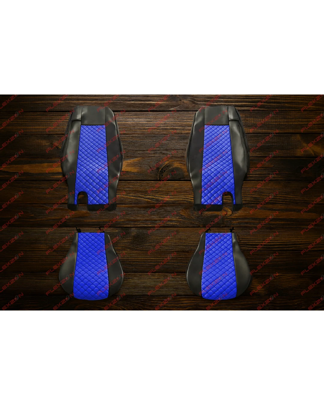 Комплект 1+1 тапицерия от еко кожа за DAF XF 106 2015-2021 - синьо-черно