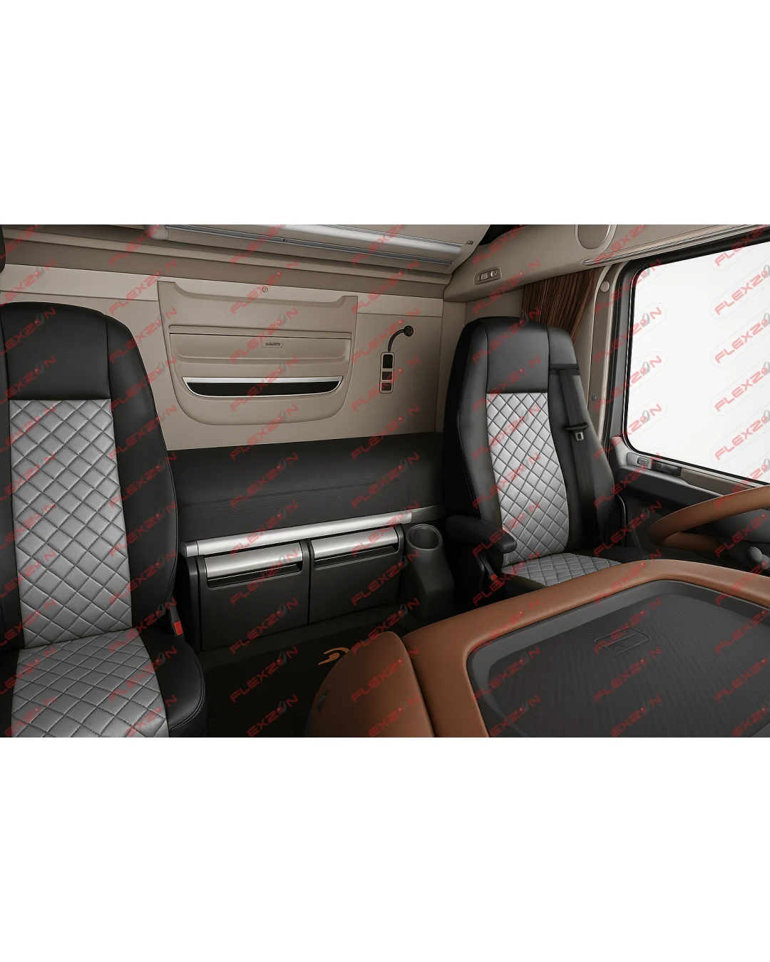 Комплект 1+1 тапицерия от еко кожа за DAF XF 106 2015-2021 - сиво-черно