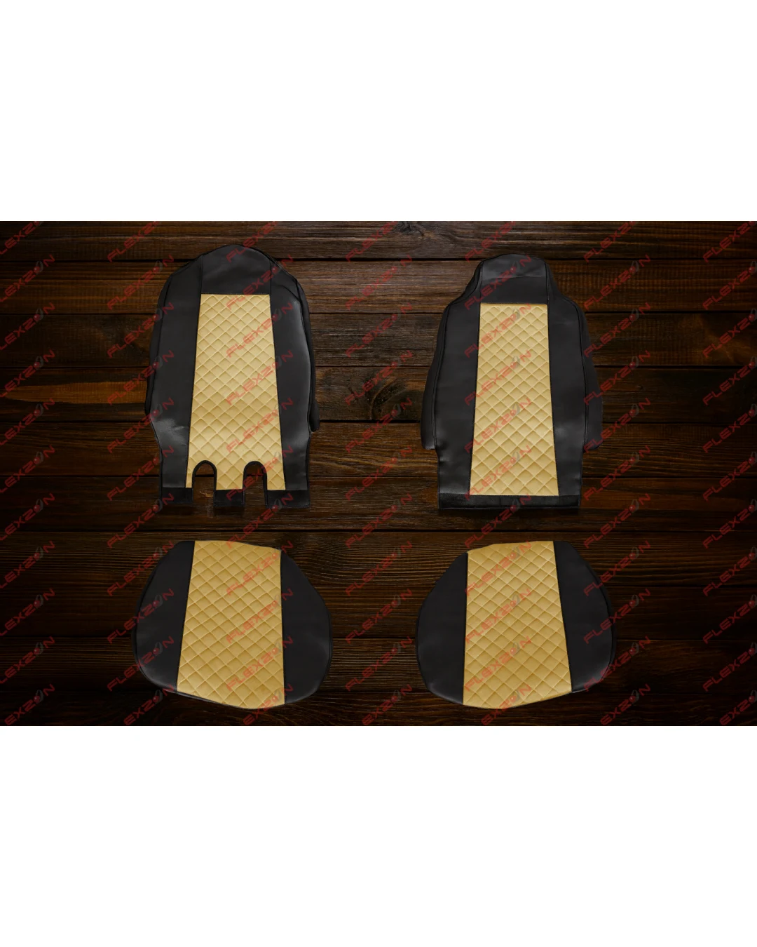 Комплект 1+1 тапицерия от еко кожа за IVECO STRALIS S-WAY 2021 - бежово-черно