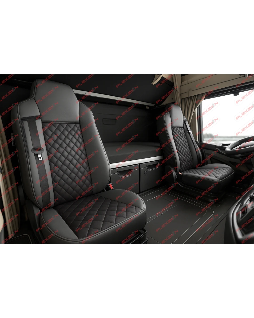 Комплект 1+1 тапицерия от еко кожа за IVECO STRALIS S-WAY 2021 - черно