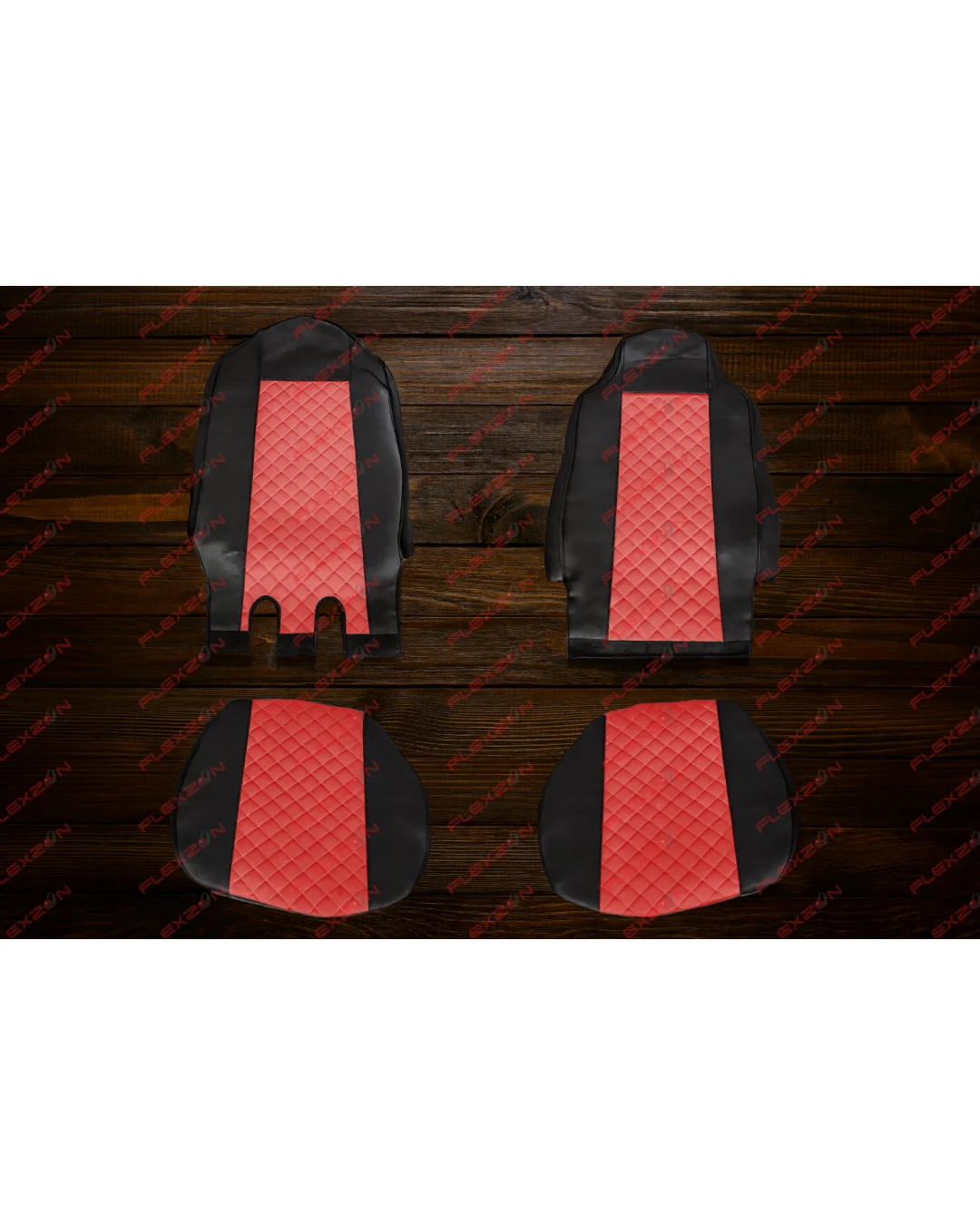 Комплект 1+1 тапицерия от еко кожа за IVECO STRALIS S-WAY 2021 - червено-черно