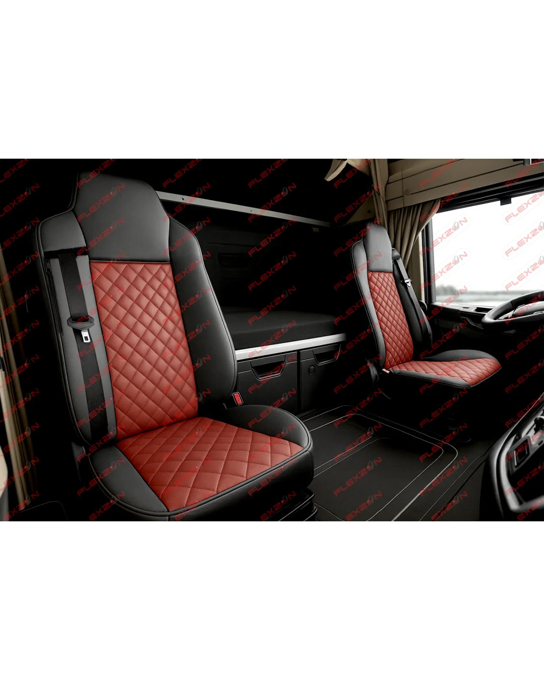 Комплект 1+1 тапицерия от еко кожа за IVECO STRALIS S-WAY 2021 - червено-черно