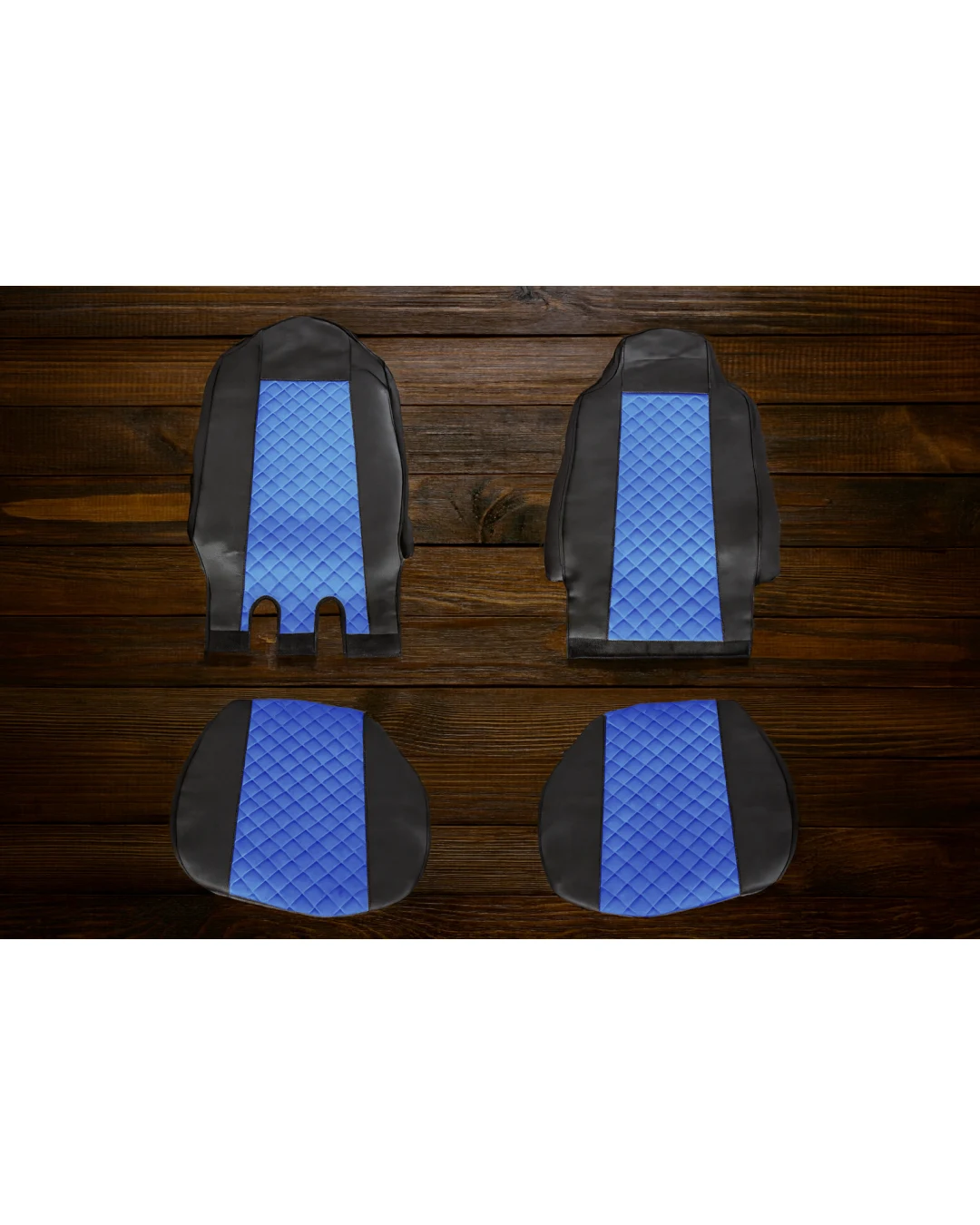 Комплект 1+1 тапицерия от еко кожа за IVECO STRALIS S-WAY 2021 - синьо-черно