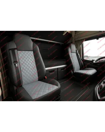 Комплект 1+1 тапицерия от еко кожа за IVECO STRALIS S-WAY 2021 - сиво-черно