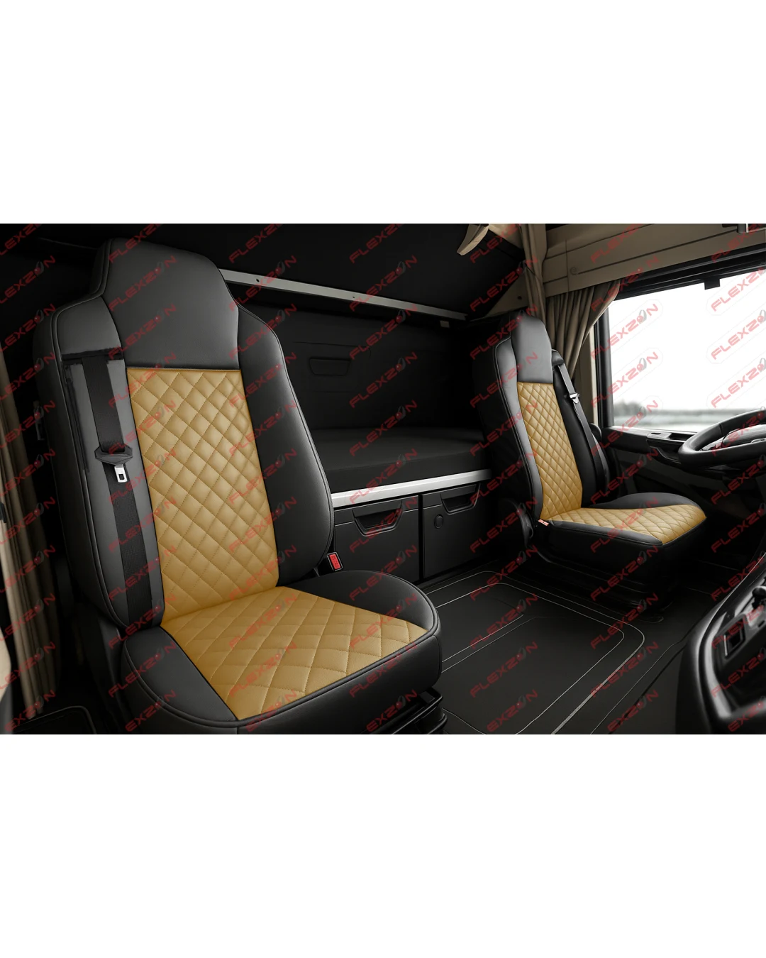 Комплект 1+1 тапицерия от еко кожа за MAN TGX 2015-2020 - бежово-черно