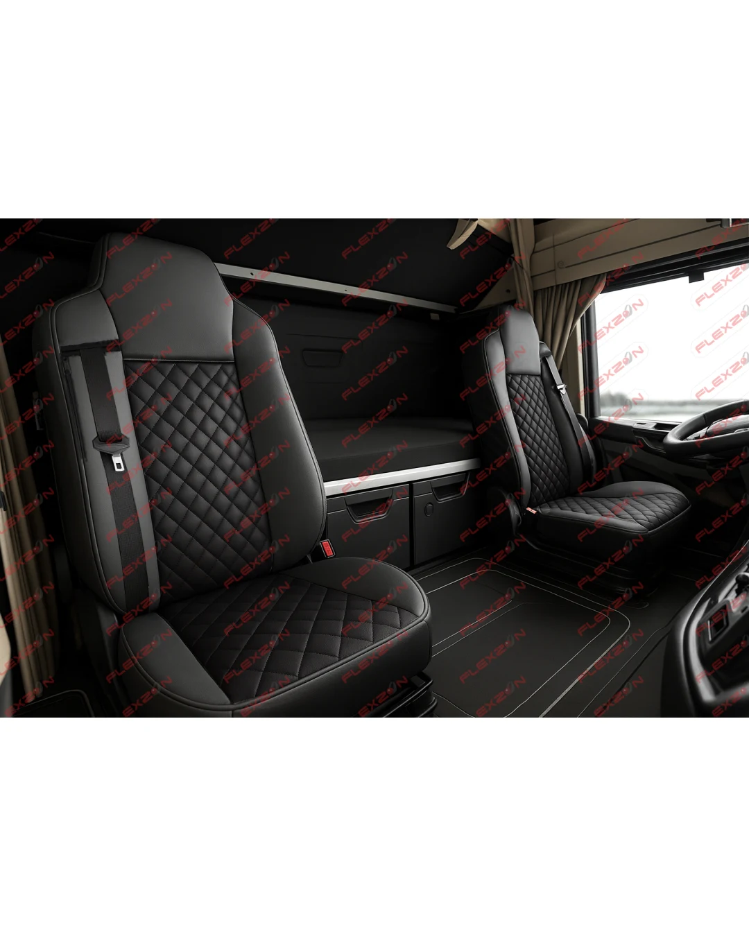 Комплект 1+1 тапицерия от еко кожа за MAN TGX 2015-2020 - черно