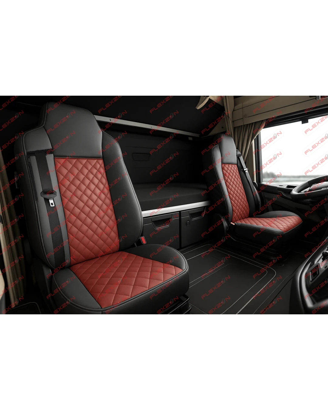 Комплект 1+1 тапицерия от еко кожа за MAN TGX 2015-2020 - червено-черно