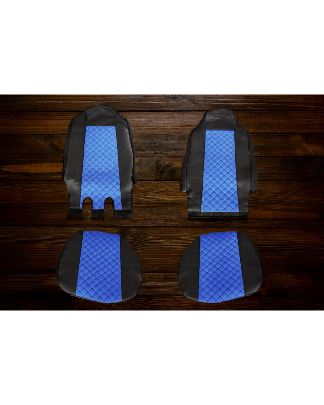 Комплект 1+1 тапицерия от еко кожа за MAN TGX 2015-2020 - синьо-черно