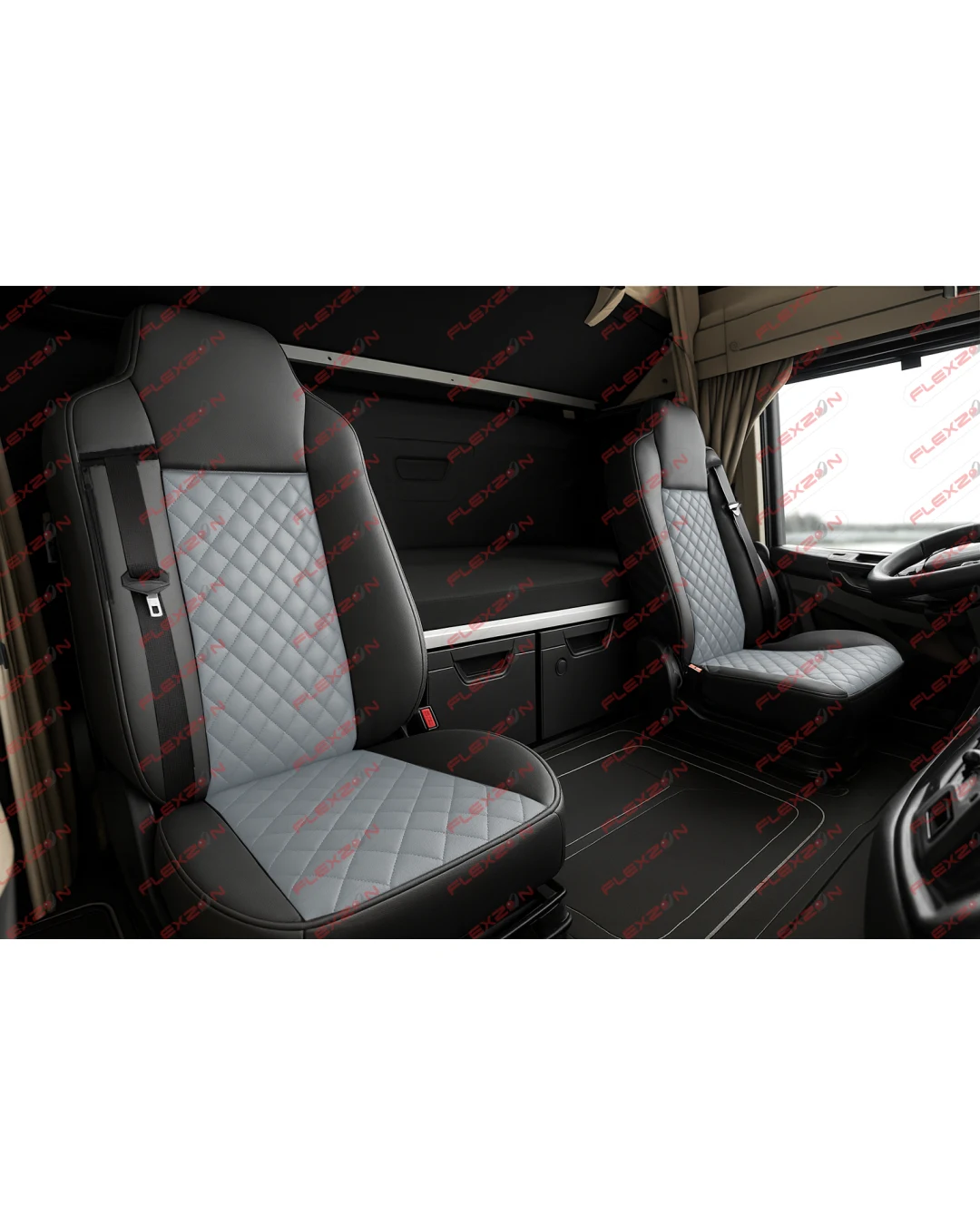 Комплект 1+1 тапицерия от еко кожа за MAN TGX 2015-2020 - сиво-черно