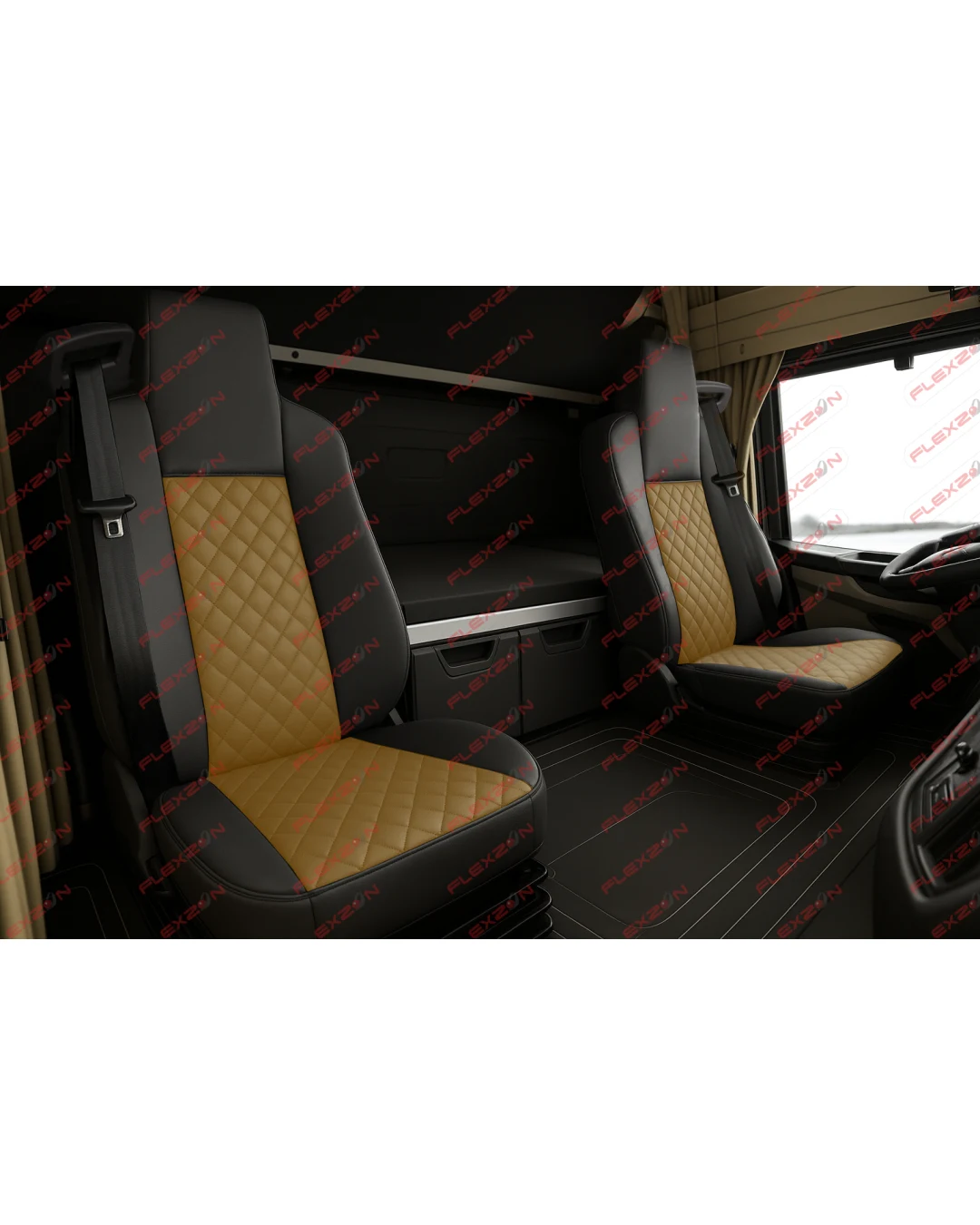 Комплект 1+1 тапицерия от еко кожа за MAN TGX EURO 6 2021+ - бежово-черно