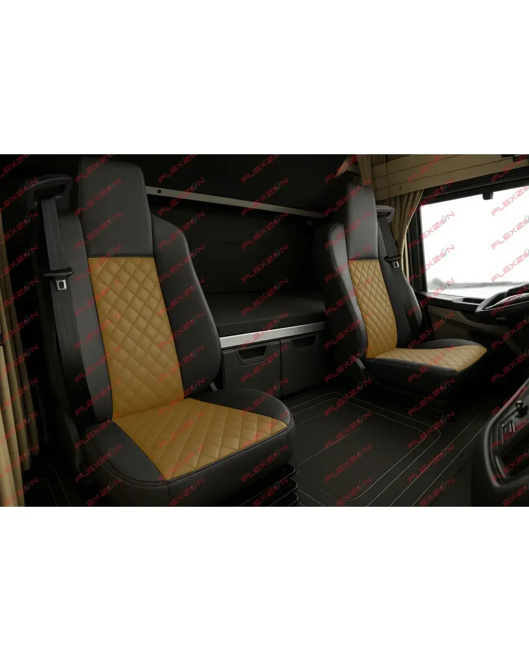 Комплект 1+1 тапицерия от еко кожа за MAN TGX EURO 6 2021+ - бежово-черно