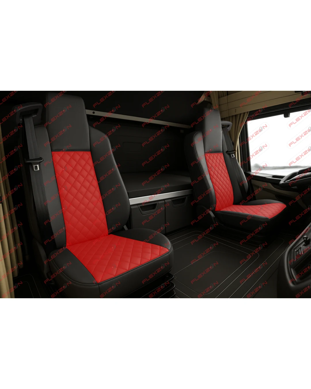 Комплект 1+1 тапицерия от еко кожа за MAN TGX EURO 6 2021+ - червено-черно