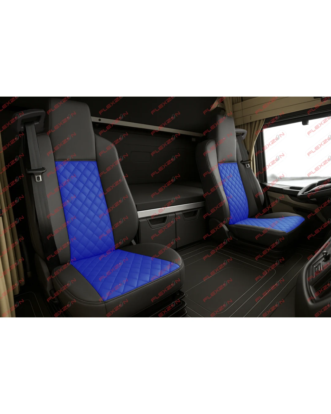 Комплект 1+1 тапицерия от еко кожа за MAN TGX EURO 6 2021+ - синьо-черно