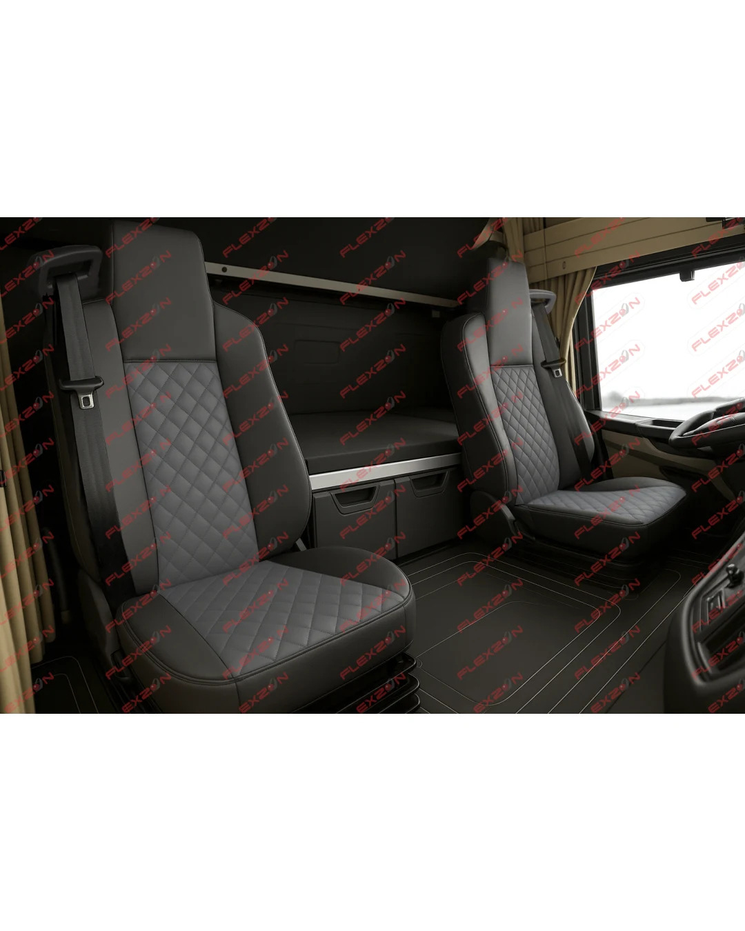 Комплект 1+1 тапицерия от еко кожа за MAN TGX EURO 6 2021+ - сиво-черно