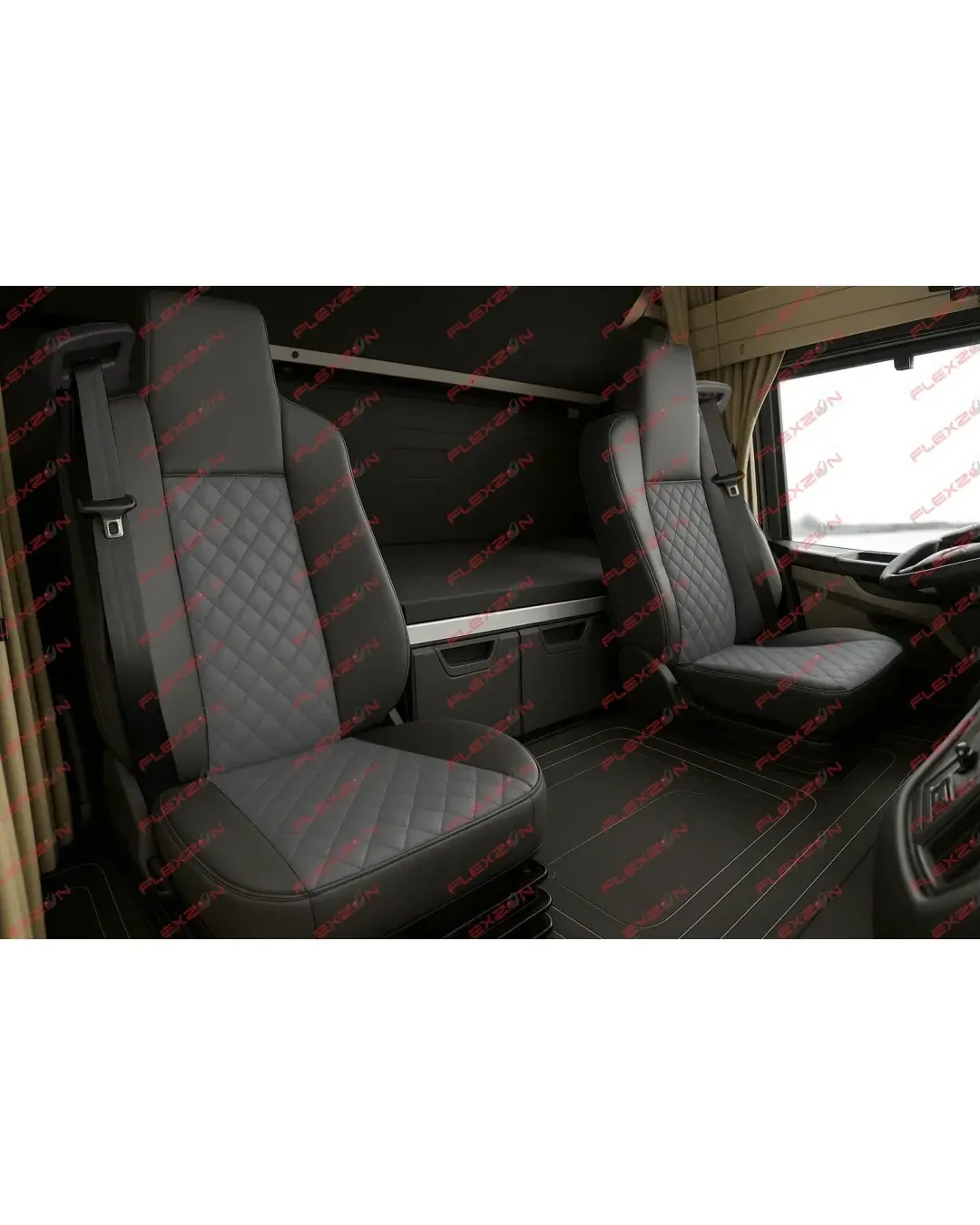 Комплект 1+1 тапицерия от еко кожа за MAN TGX EURO 6 2021+ - сиво-черно