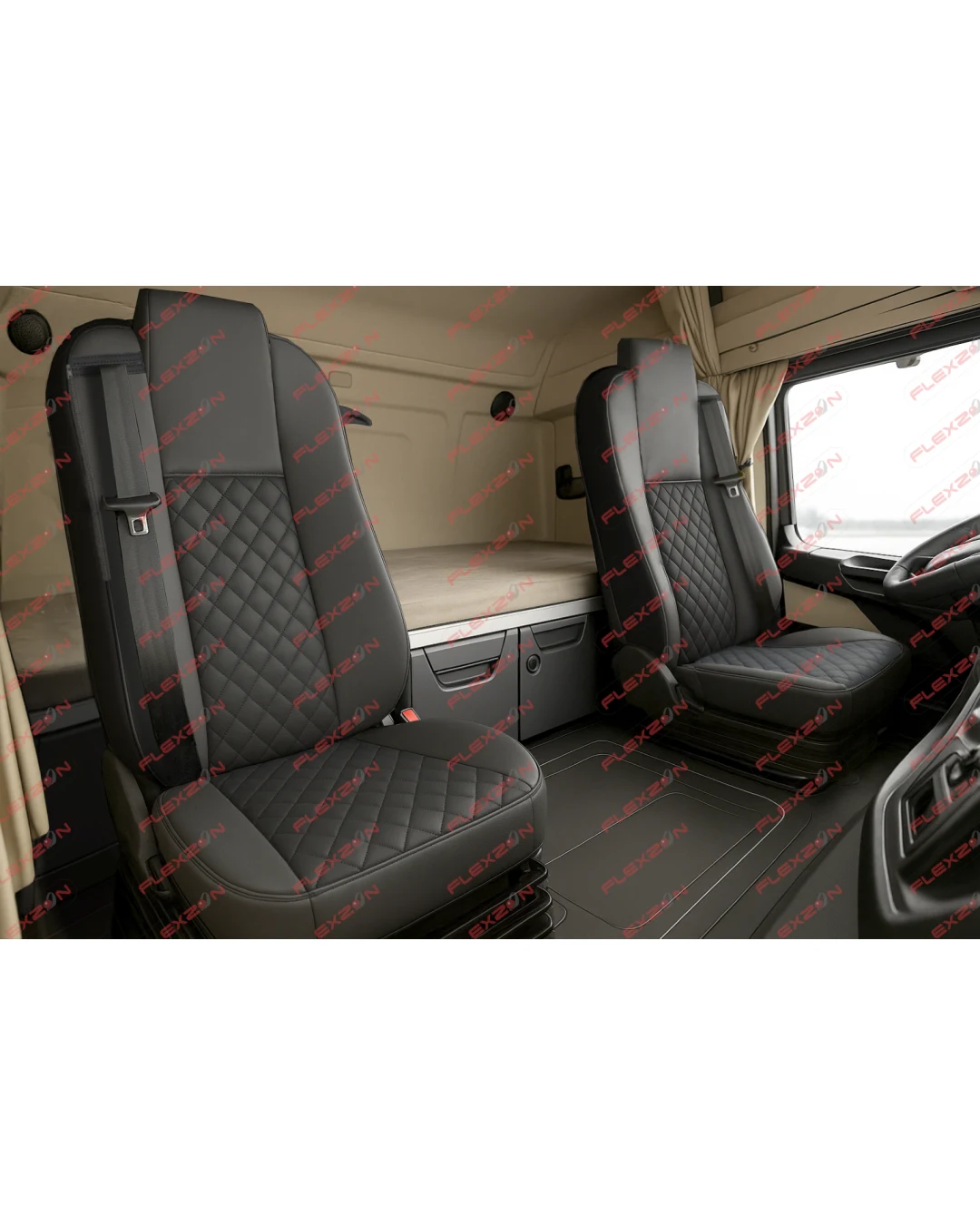 Комплект 1+1 тапицерия от еко кожа за MERCEDES ACTROS MP4 EURO 6 2015-2021 - черно