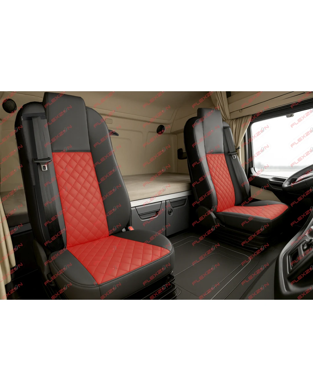 Комплект 1+1 тапицерия от еко кожа за MERCEDES ACTROS MP4 EURO 6 2015-2021 - червено-черно