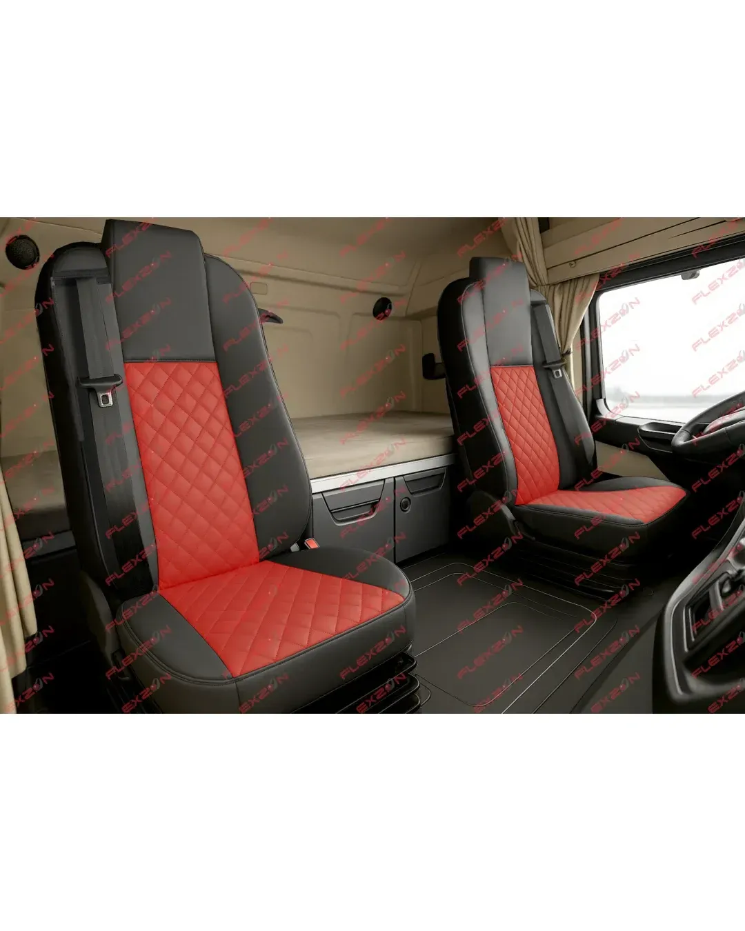 Комплект 1+1 тапицерия от еко кожа за MERCEDES ACTROS MP4 EURO 6 2015-2021 - червено-черно