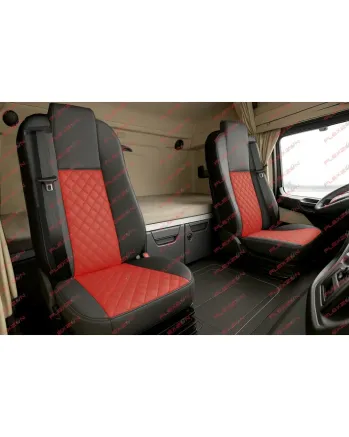 Комплект 1+1 тапицерия от еко кожа за MERCEDES ACTROS MP4 EURO 6 2015-2021 - червено-черно