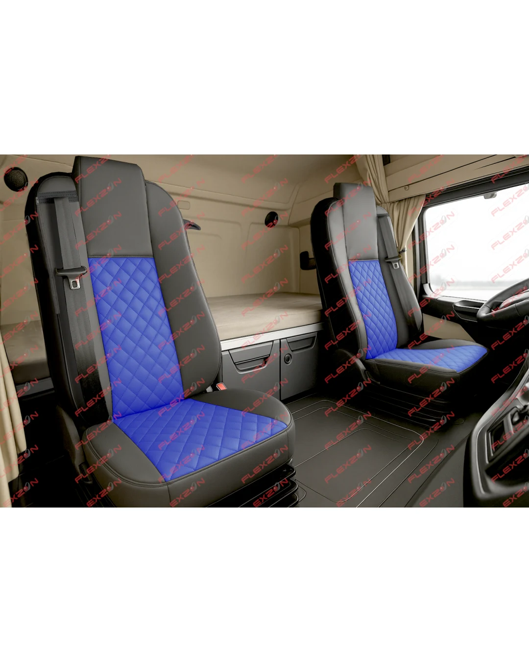 Комплект 1+1 тапицерия от еко кожа за MERCEDES ACTROS MP4 EURO 6 2015-2021 - синьо-черно