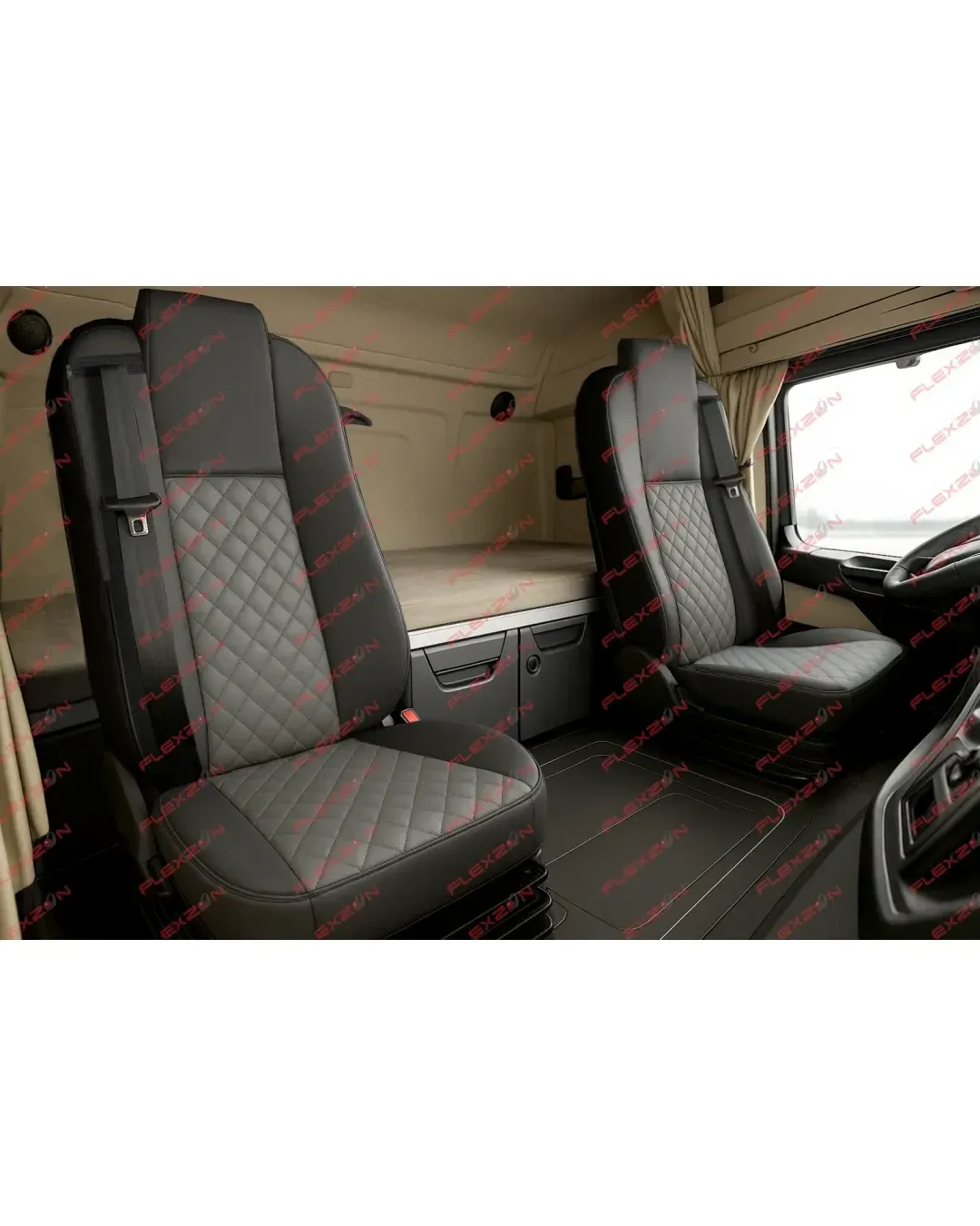 Комплект 1+1 тапицерия от еко кожа за MERCEDES ACTROS MP4 EURO 6 2015-2021 - сиво-черно
