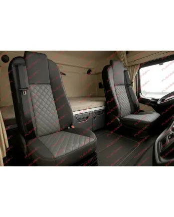 Комплект 1+1 тапицерия от еко кожа за MERCEDES ACTROS MP4 EURO 6 2015-2021 - сиво-черно